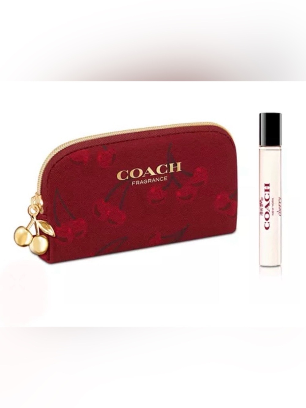 NEW COACH Red Cherry EDP Cosmetic Pouch with Gold Hardware